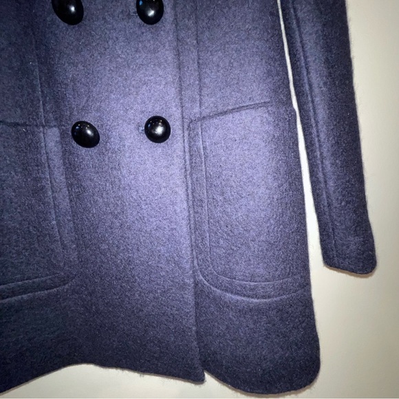 Zara navy blue double breasted peacoat detachable faux fur collar medium - Picture 3 of 9